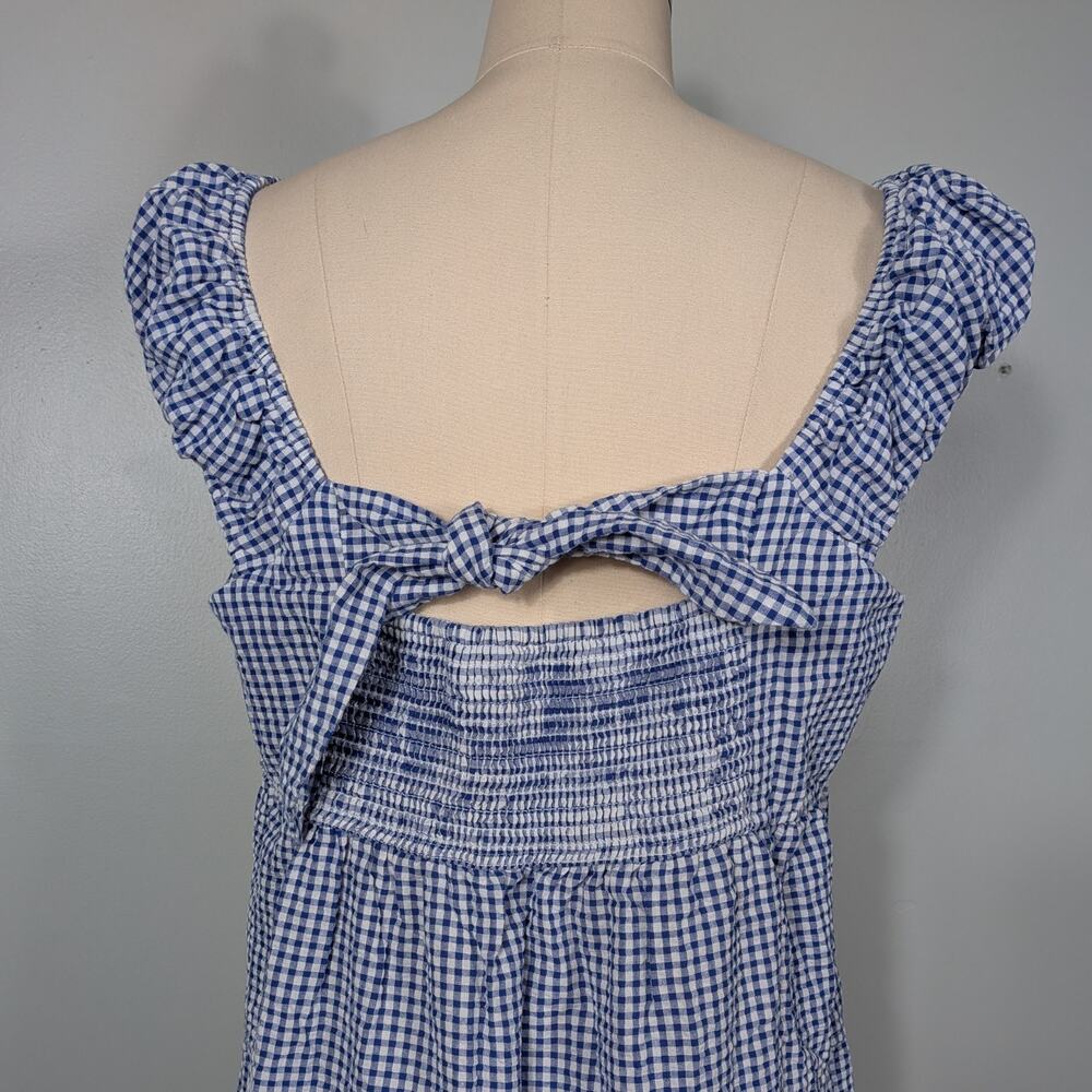 Old Navy Gingham Maxi Dress Xl Blue White Tiered Cottagecore Picnic Oz Dorothy - Picture 2 of 12